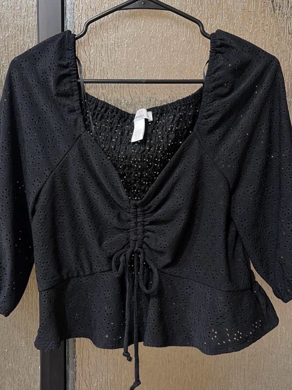 URBAN Romantics Black Eyelet Drawstring Peasant Blouse